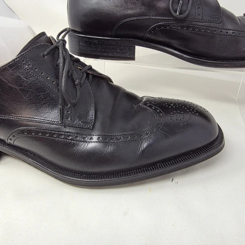 Rockport Wingtip Oxford Mens 9 W APM50131 Black Leather Dress Shoes Italy Good